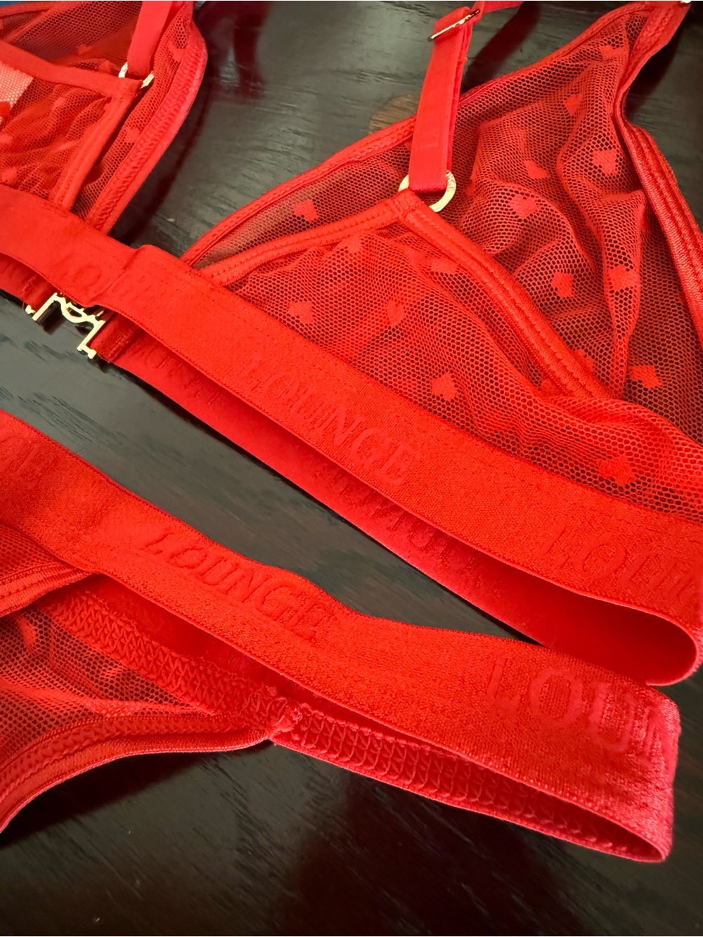 Lounge Red Sheer Mesh Bralette with Elastic Logo Band